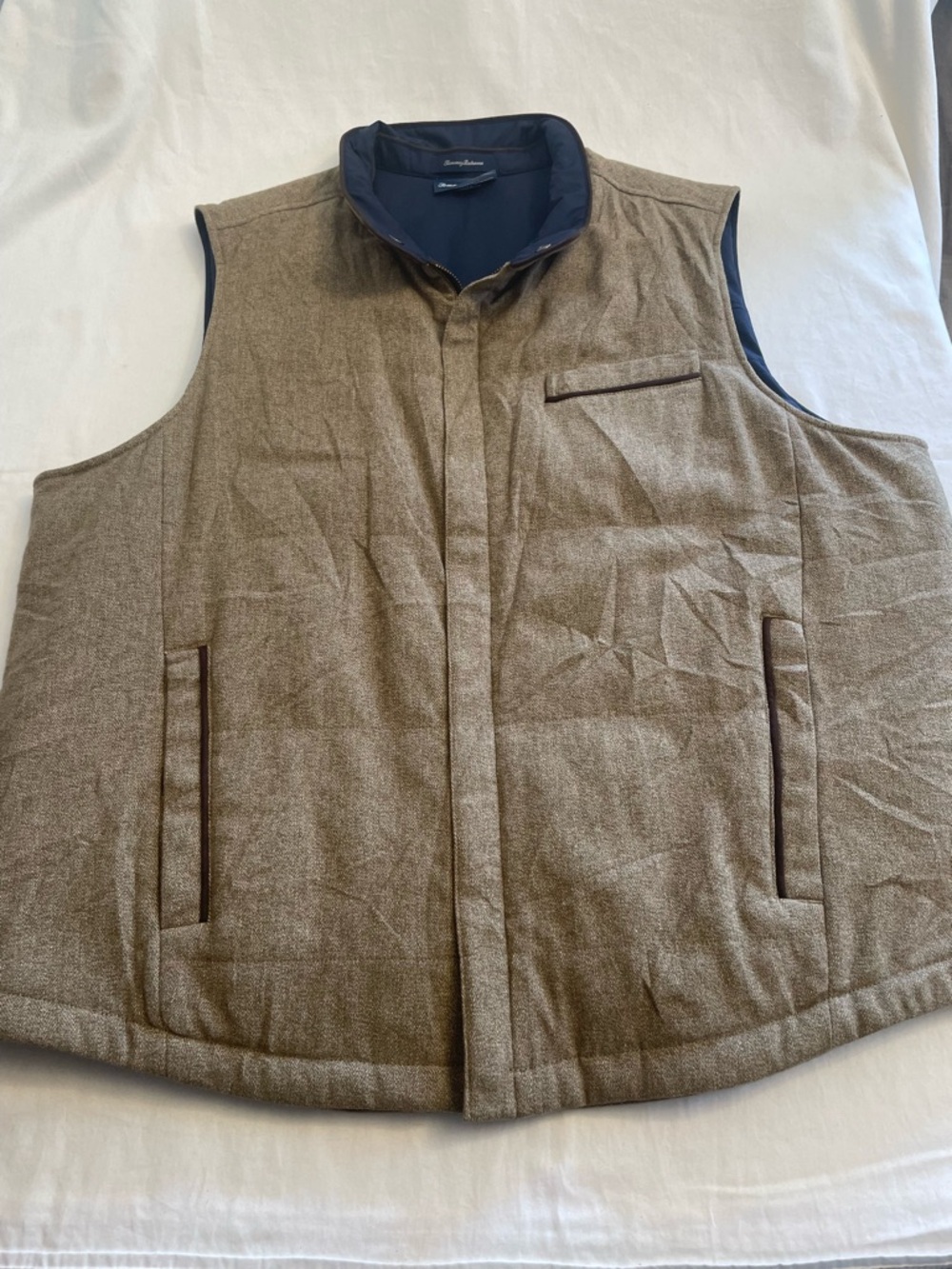 Tommy Bahama Pacific Grove Reversible Vest Brown Herringbone Navy Blue Men’s XXL